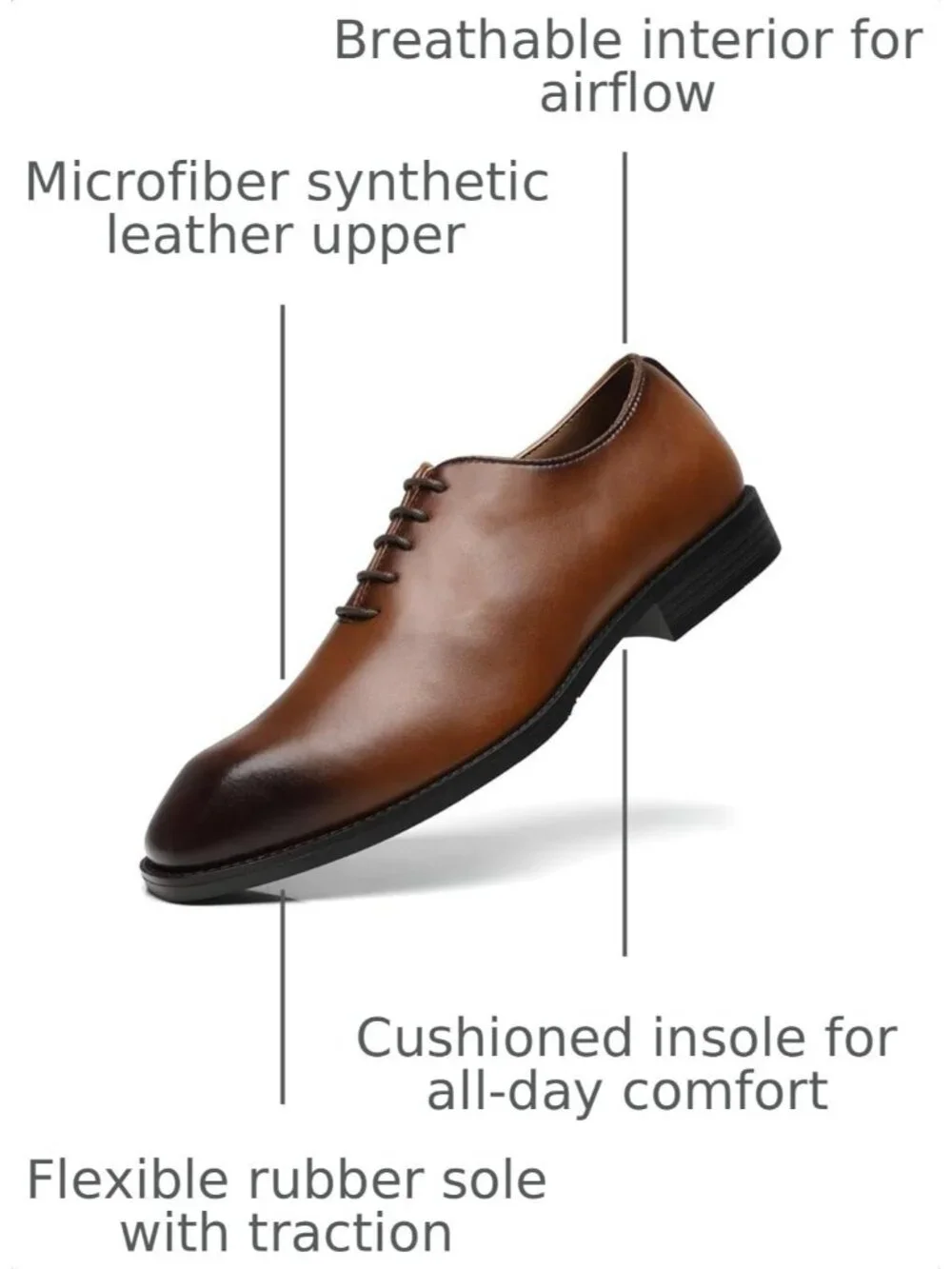 Mens Brown Leather Cap Toe Lace-up Whole-Cut Business Brogue Tuxedo Oxford Shoes